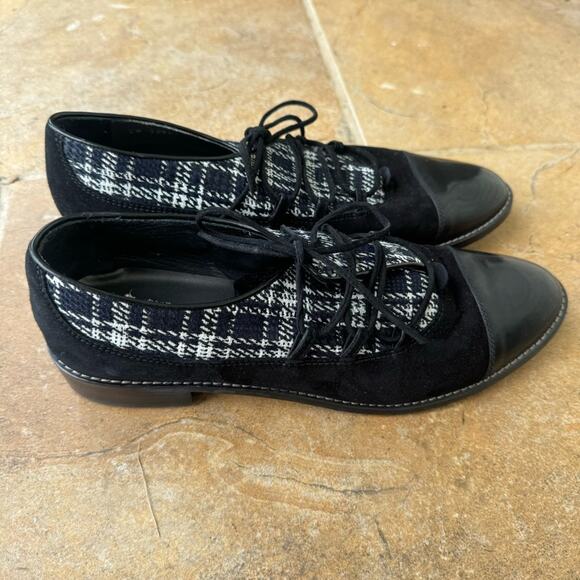 Stuart Weitzman black white retro plaid laceup suede loafers size 10 academia - Picture 3 of 6
